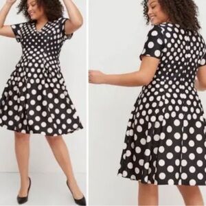 Lane Bryant Black and Pink Polka Dot Fit-and-Flare Dress 22/24